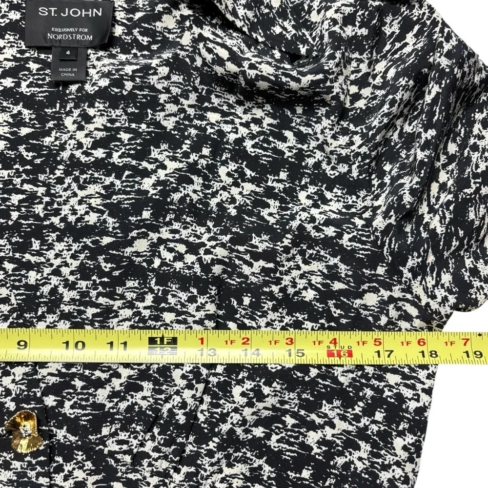 St John Jared Tweed Print Silk Shirtdress Size 4 Midi Goldtone Buttons - Picture 11 of 16